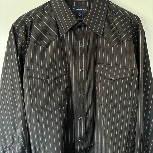 Panhandle Slim Western Shirt XL 17.5 35 Pearl Snap Black Pinstripe Retro NWT - Picture 4 of 15